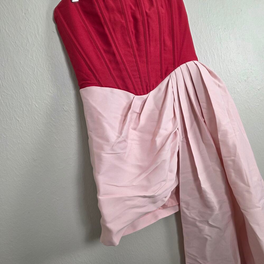 Showpo Olympia Red Pink Colorblock Strapless Draped Mini Party Dress NWT US 10 - Picture 8 of 15